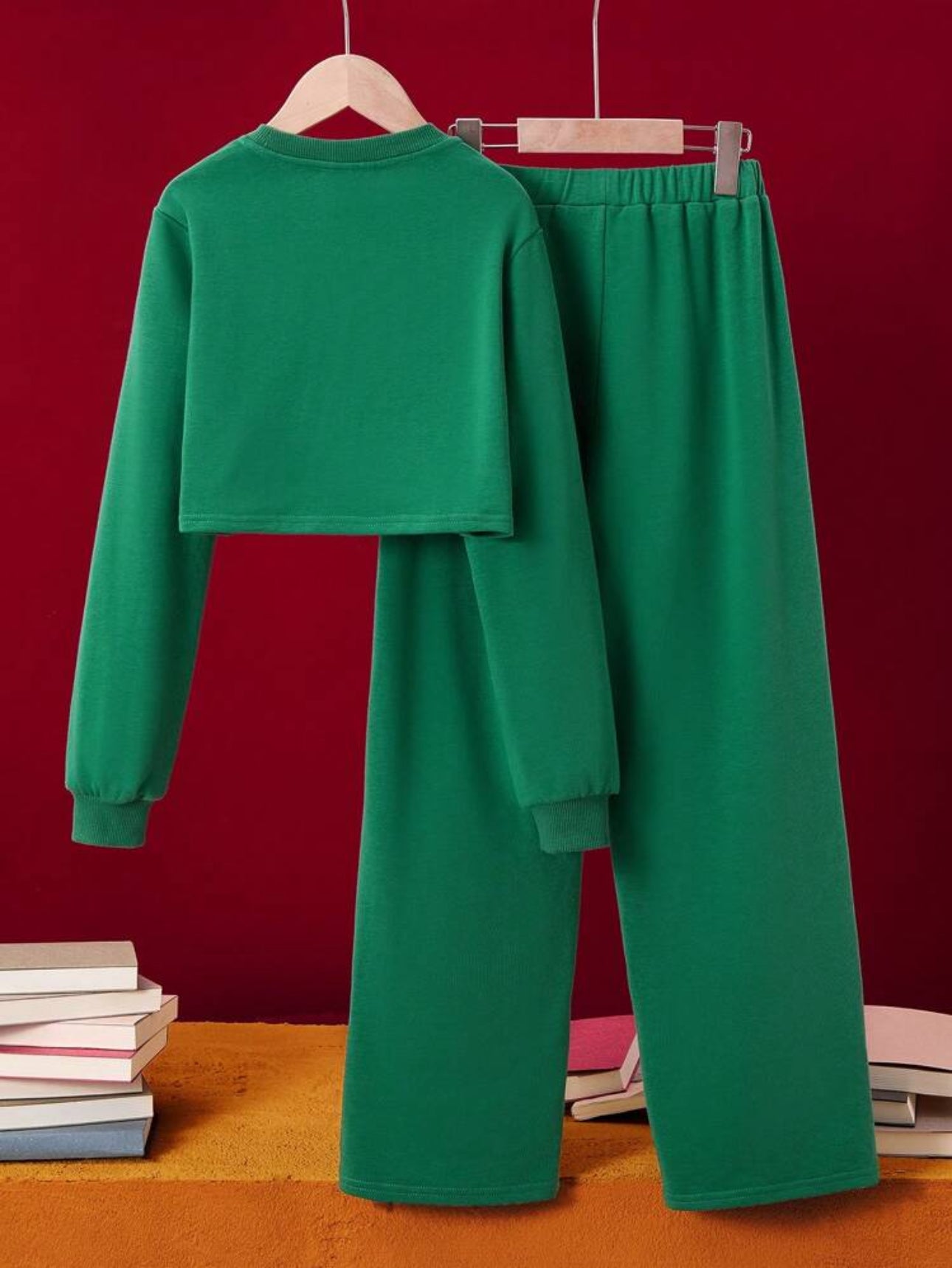 HARRY POTTER Tween Girls Y2K Sports College Style Casual Green Hogwarts Slytherine Houses Gold Foil Graphic Cropped Sweatshirt And Loose Pants 2pcs Set,For Fall And Winter
