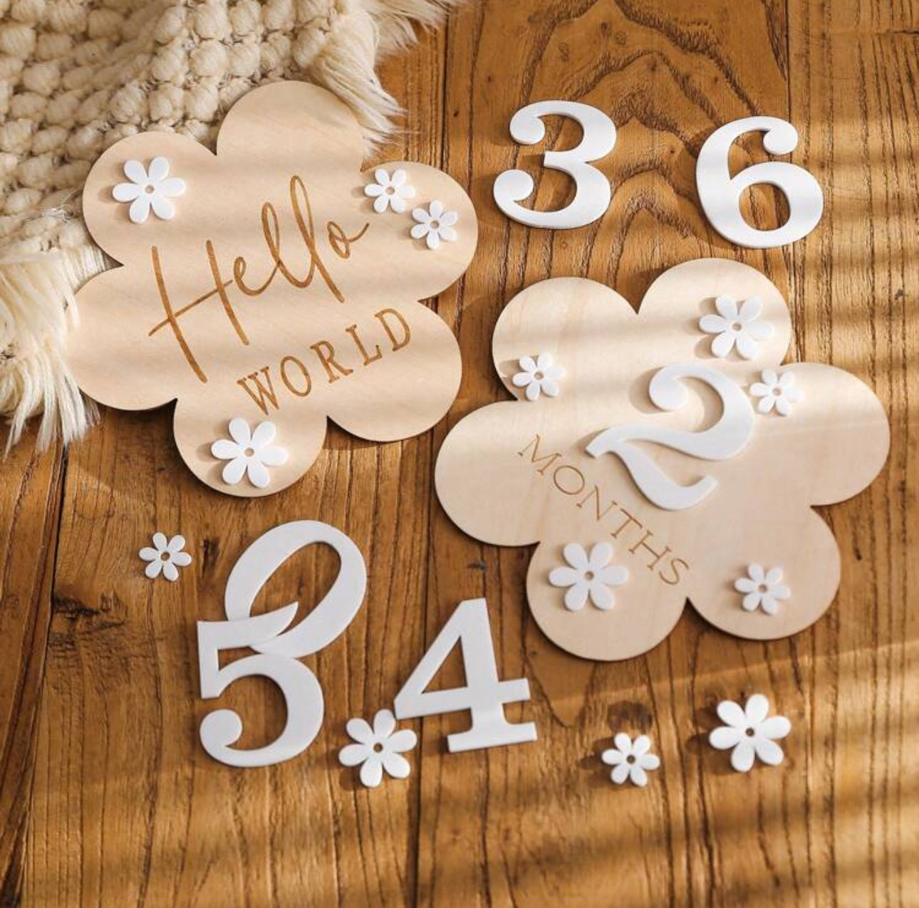 Newborn Baby Monthly Milestone Wooden Flower Plaque For 1-12 Months Birthday Photography Props Baby Shower Gifts