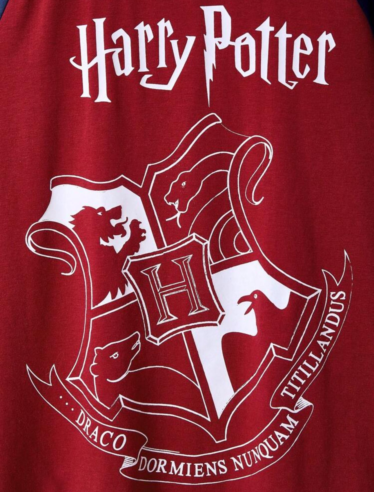 HARRY POTTER 2pcs/Set Tween Boy Casual Emblem & Letter Print Contrast Color Raglan Sleeve T-Shirt And Deep Blue All-Over Print Comfy Pants Loungewear Pajamas Set