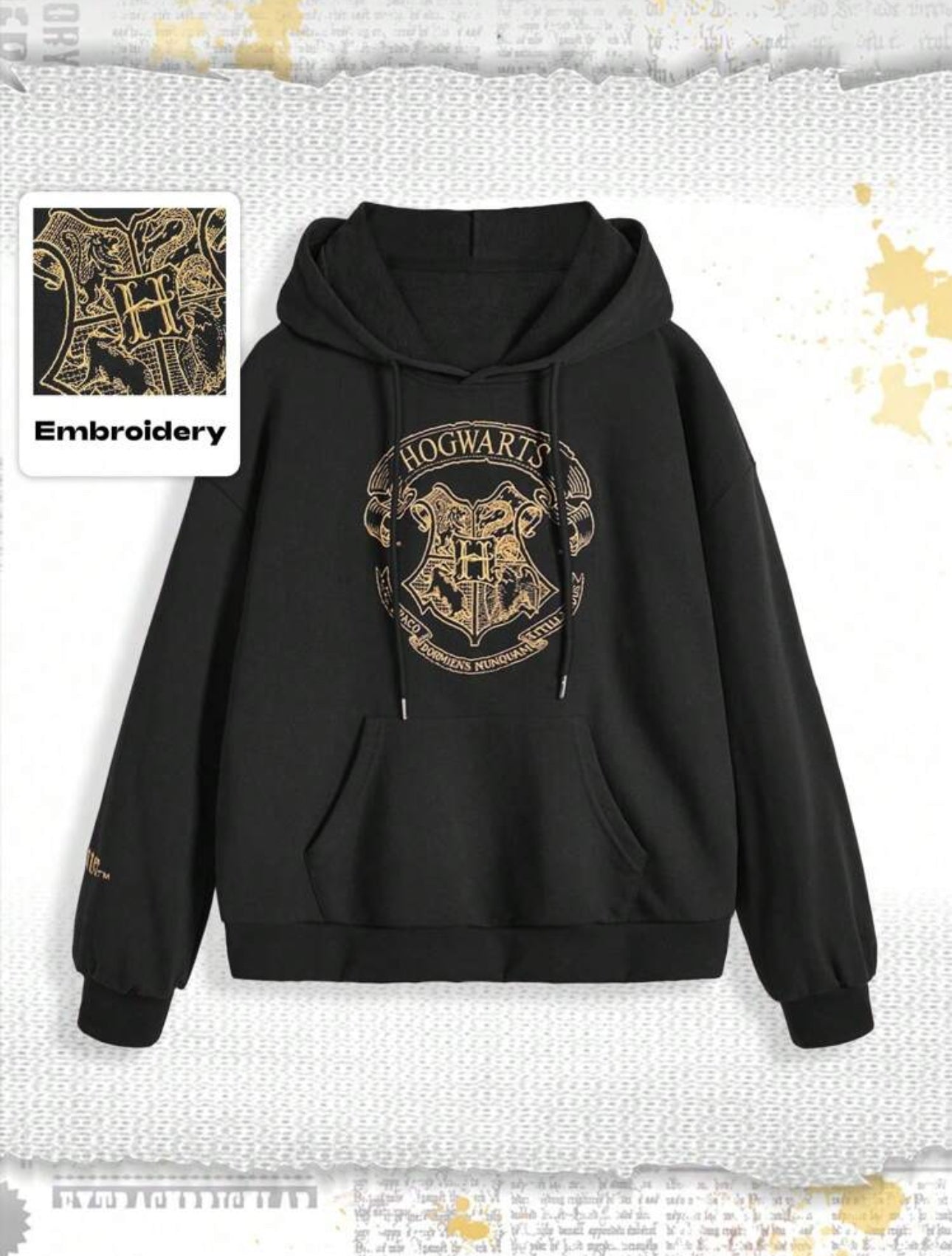 Harry Potter Women Embroidered Graphic Loose Fit Hooded Sweatshirt