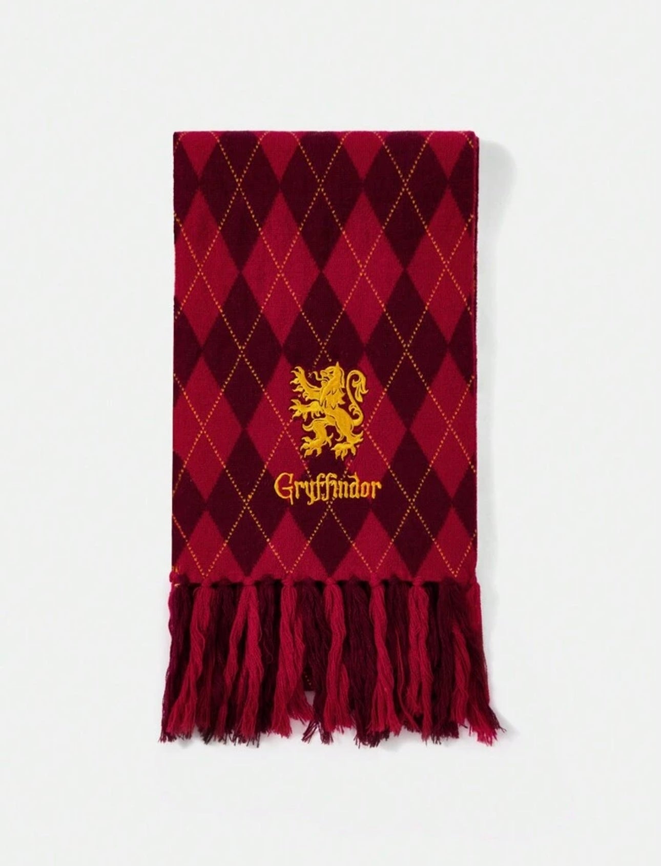 HARRY POTTER Argyle Print Thick & Warm Tassel Scarf With Gryffindor Embroidered Design