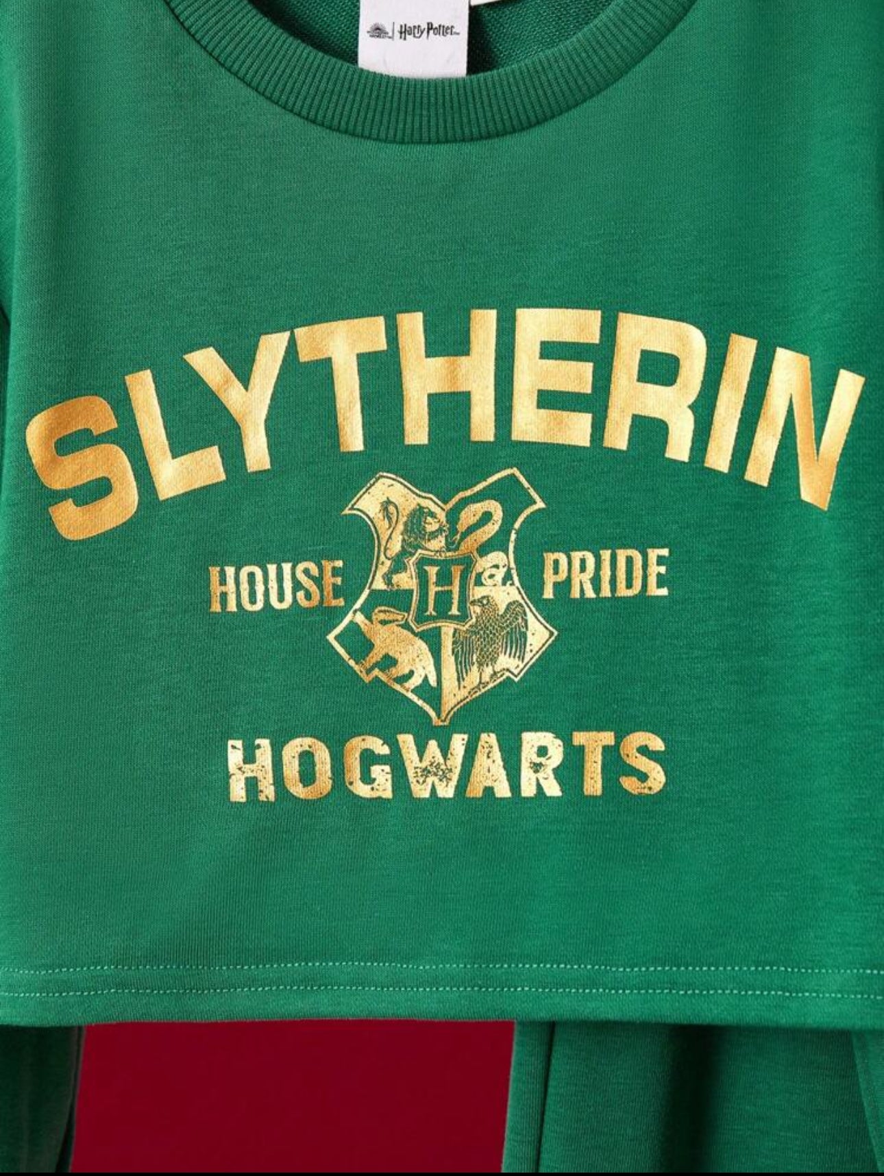 HARRY POTTER Tween Girls Y2K Sports College Style Casual Green Hogwarts Slytherine Houses Gold Foil Graphic Cropped Sweatshirt And Loose Pants 2pcs Set,For Fall And Winter