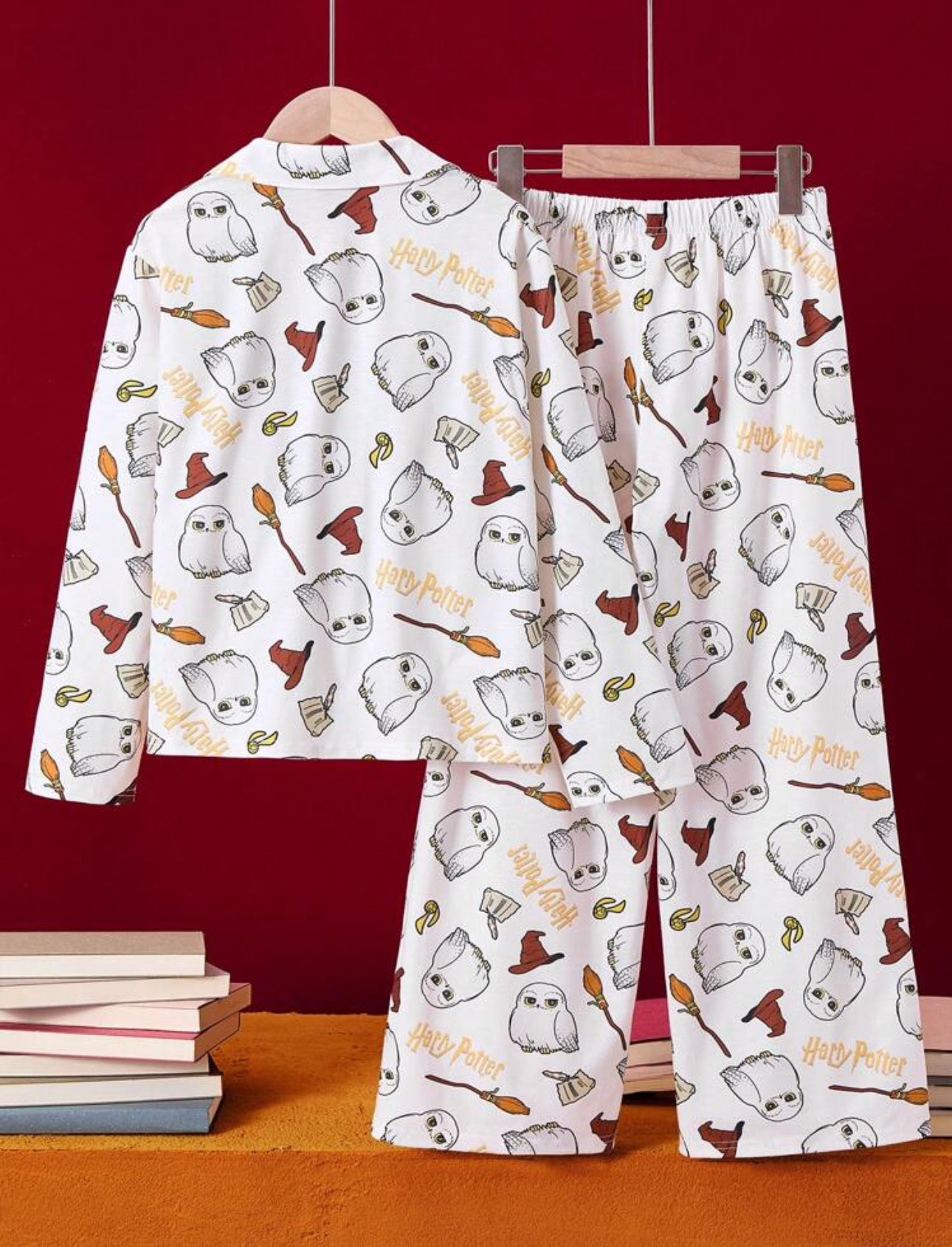 HARRY POTTER Tween Girl Cartoon Wizardry Owl Hedwig All Over Print Lapel Collar Shirt And Lounge Pants