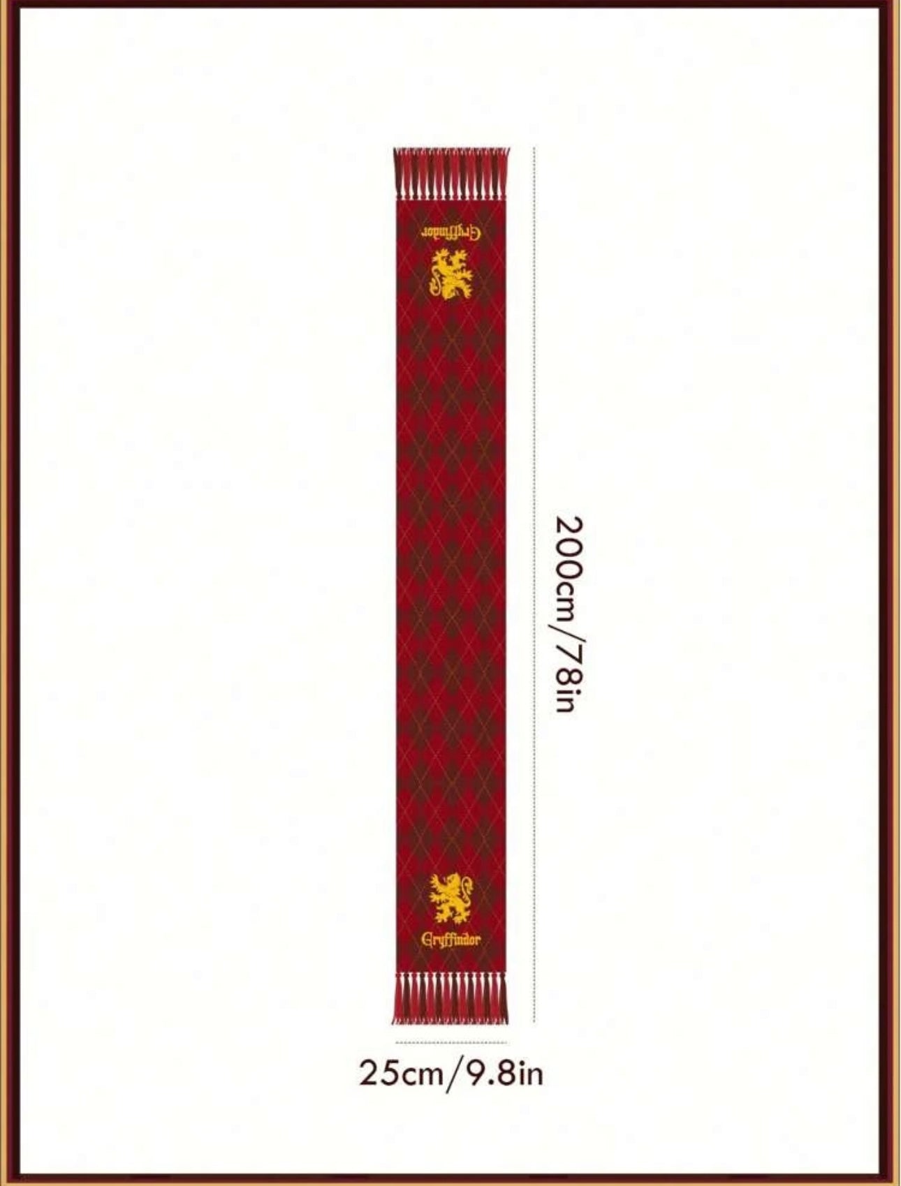 HARRY POTTER Argyle Print Thick & Warm Tassel Scarf With Gryffindor Embroidered Design