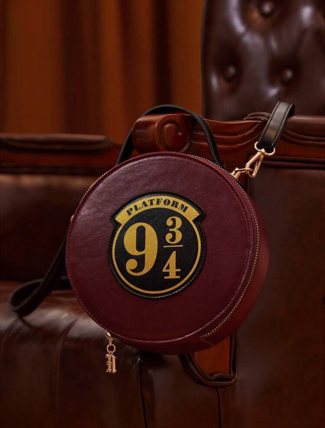 HARRY POTTER Hogwarts Express Platform9 3/4 Alphanumeric Printed Round Crossbody Bag For Women, Fashionable Burgundy Bag