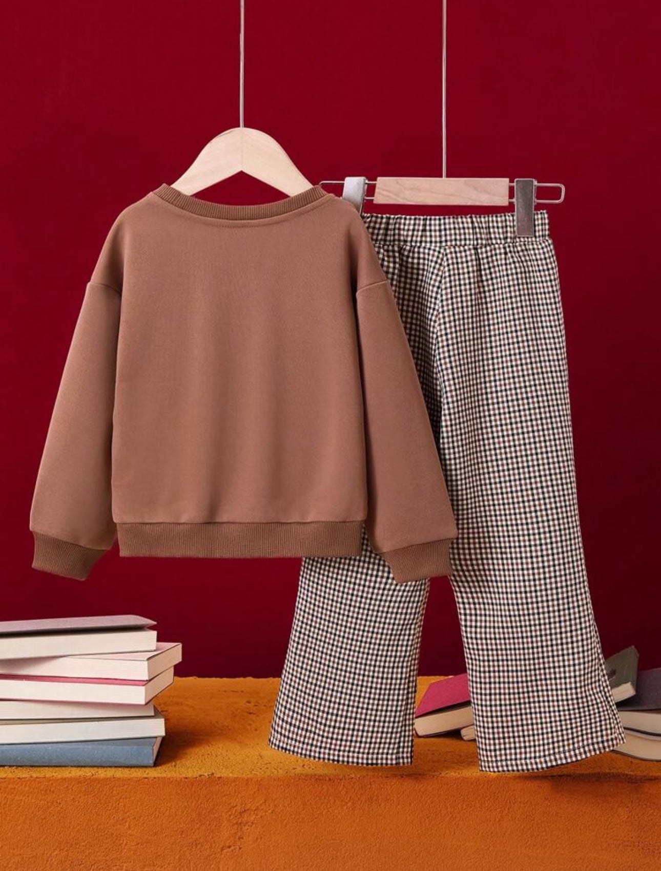 HARRY POTTER Young Girl Set, Includes Foil Hot Stamping Badge Logo Round Neck Knit Sweatshirt And Plaid Baggy Bell Bottoms, 2 Pieces Outfit, Preppy Style