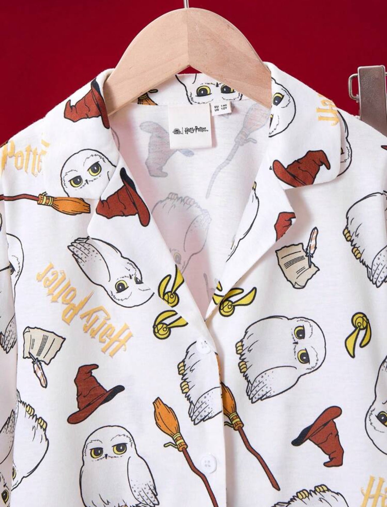 HARRY POTTER Tween Girl Cartoon Wizardry Owl Hedwig All Over Print Lapel Collar Shirt And Lounge Pants