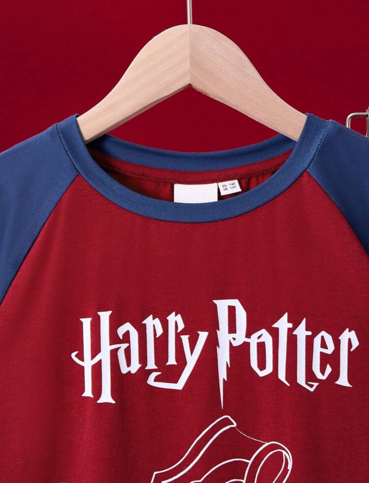 HARRY POTTER 2pcs/Set Tween Boy Casual Emblem & Letter Print Contrast Color Raglan Sleeve T-Shirt And Deep Blue All-Over Print Comfy Pants Loungewear Pajamas Set