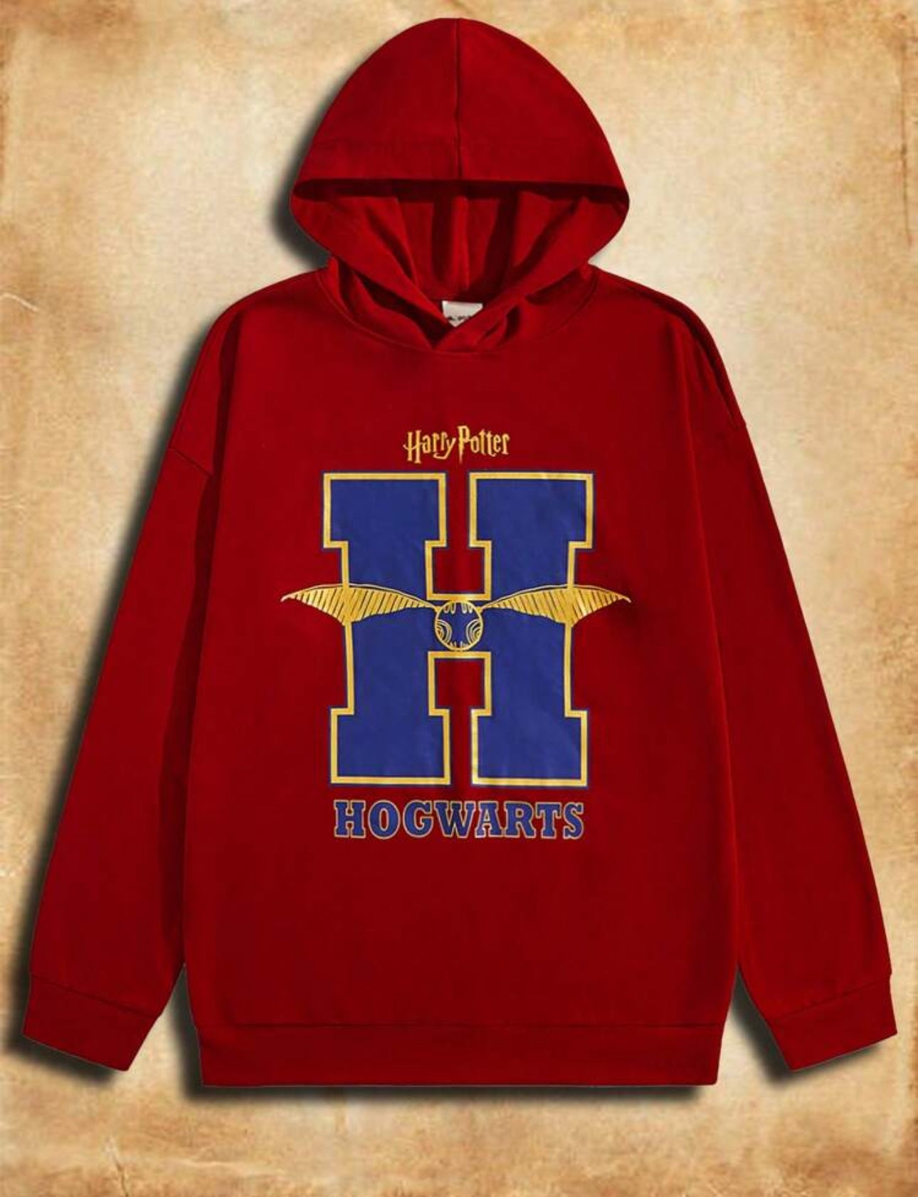 HARRY POTTER Men's Hogwarts Burgundy Print Casual Hooded Sweatshirt