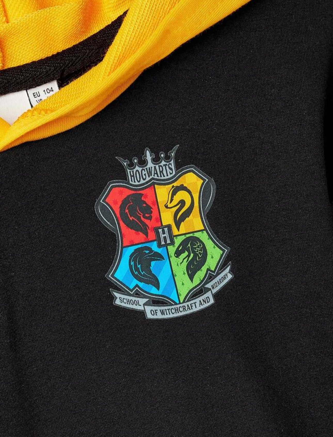 HARRY POTTER Young Boy Hogwarts Badge Print Casual Color Block Hooded Black Sweatshirt