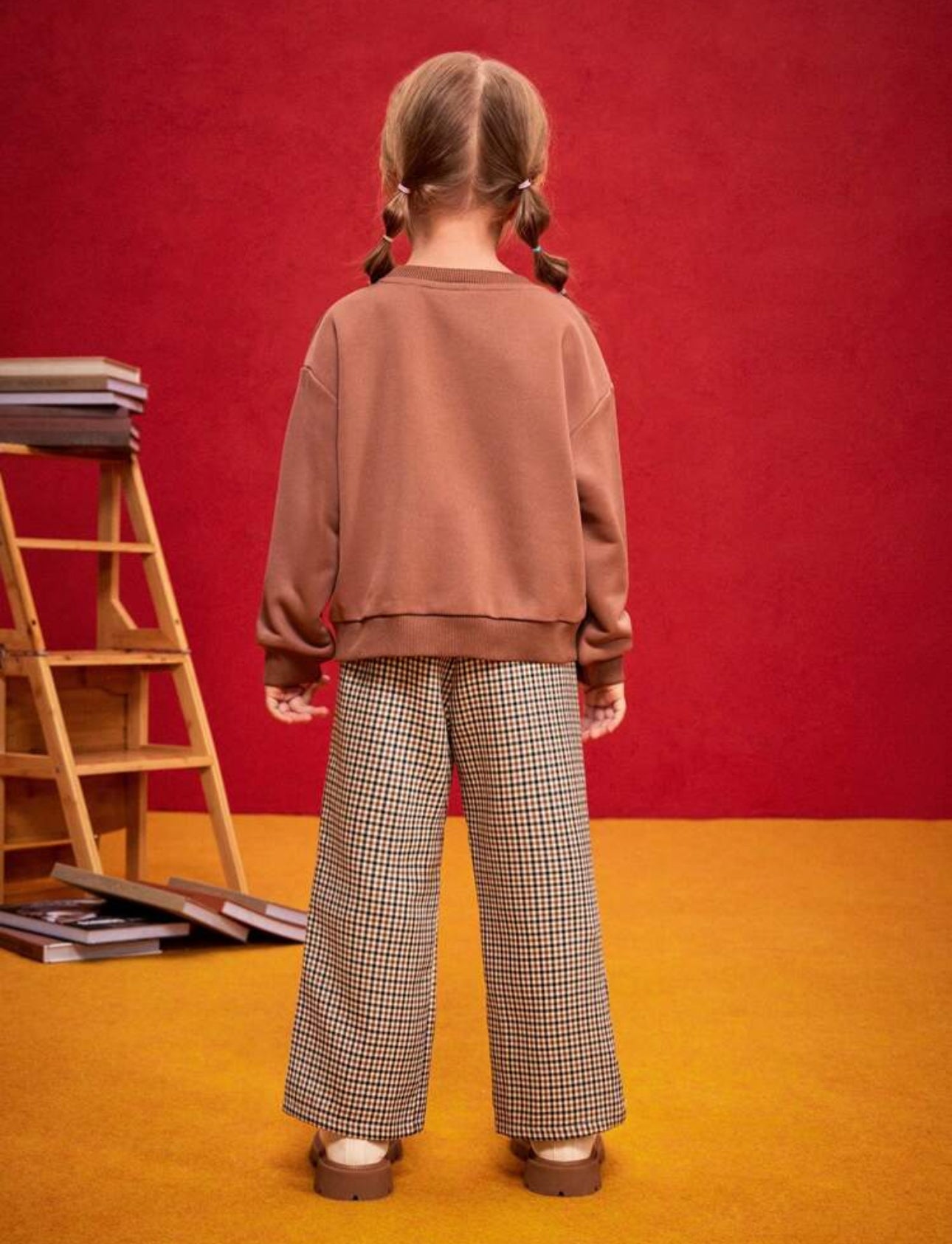 HARRY POTTER Young Girl Set, Includes Foil Hot Stamping Badge Logo Round Neck Knit Sweatshirt And Plaid Baggy Bell Bottoms, 2 Pieces Outfit, Preppy Style