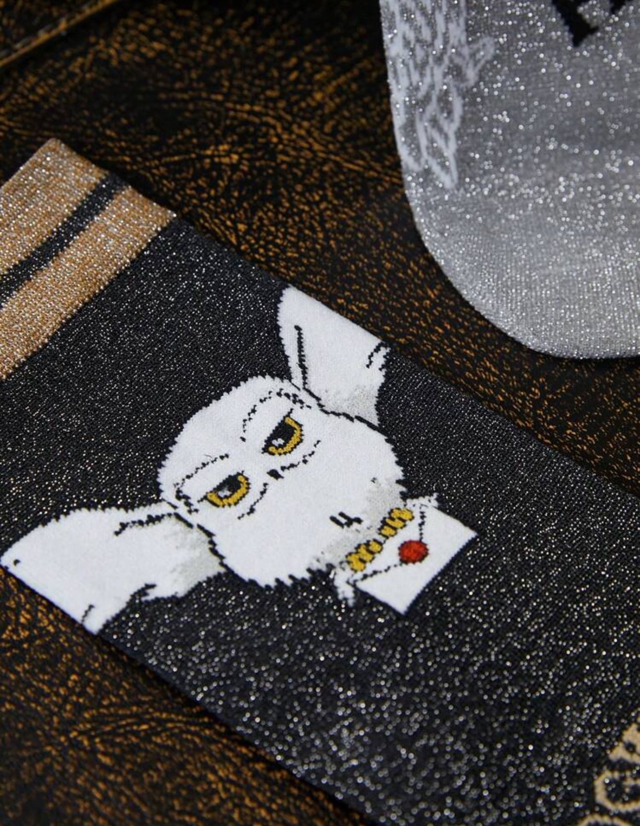 HARRY POTTER Women's 2 Pairs Hedwig Pattern Silver Lurex Mid-Calf Socks