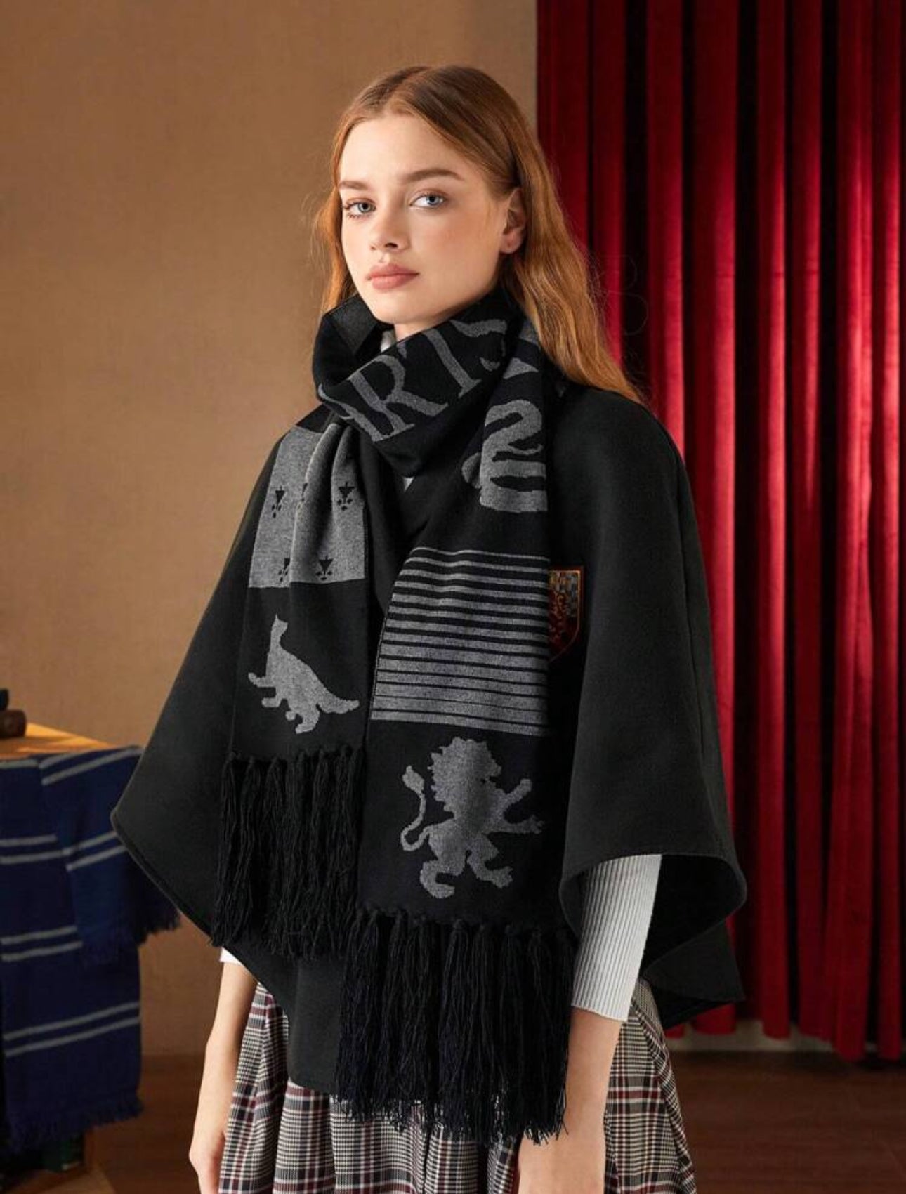 HARRY POTTER Hogwarts Pattern Black Long Scarf, Comfortable And Soft For Everyday Use