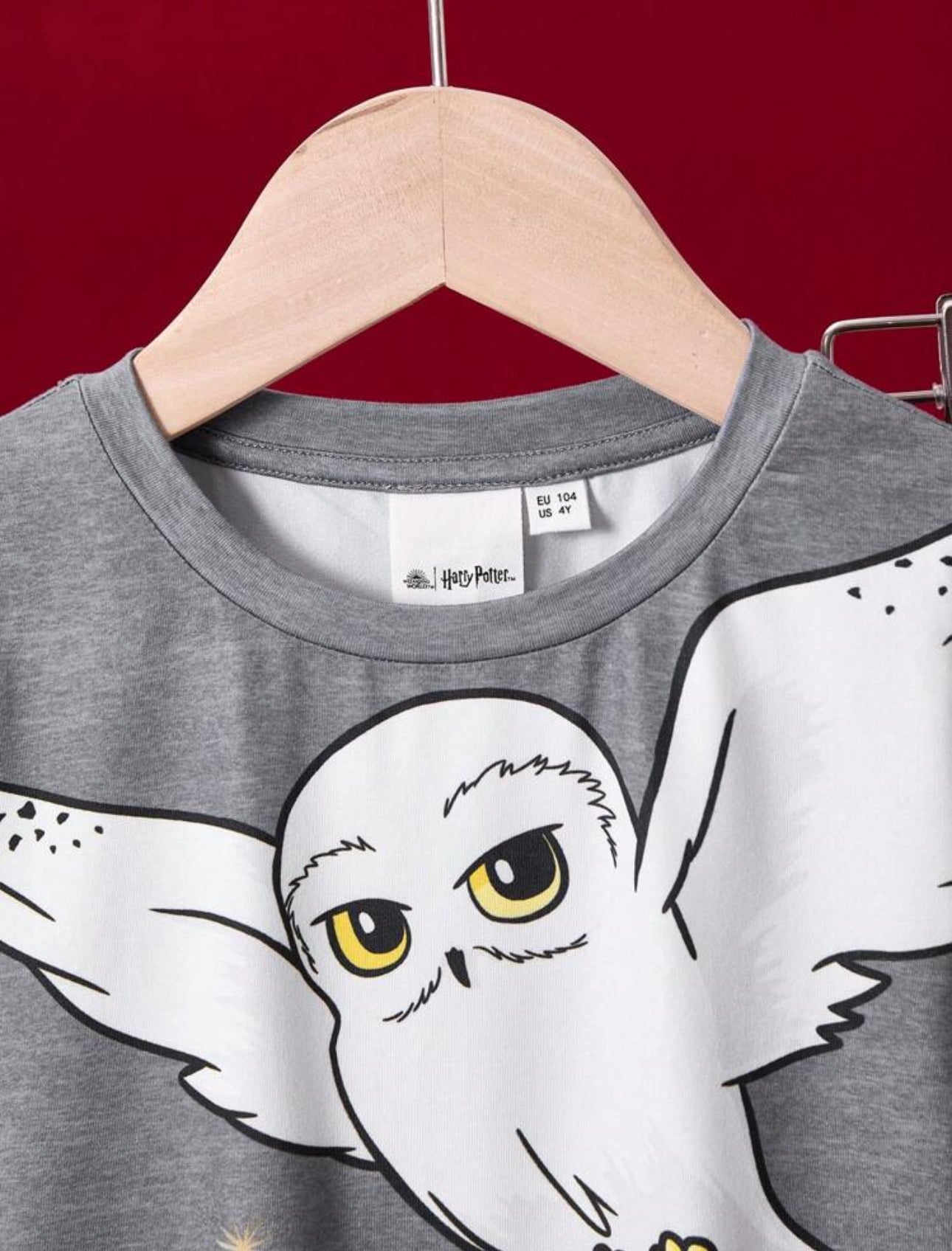 HARRY POTTER 2pcs/Set Cartoon Castle Owl Letter Print Grey Casual Long Sleeve T-Shirt And Pants Home Pajamas Outfit