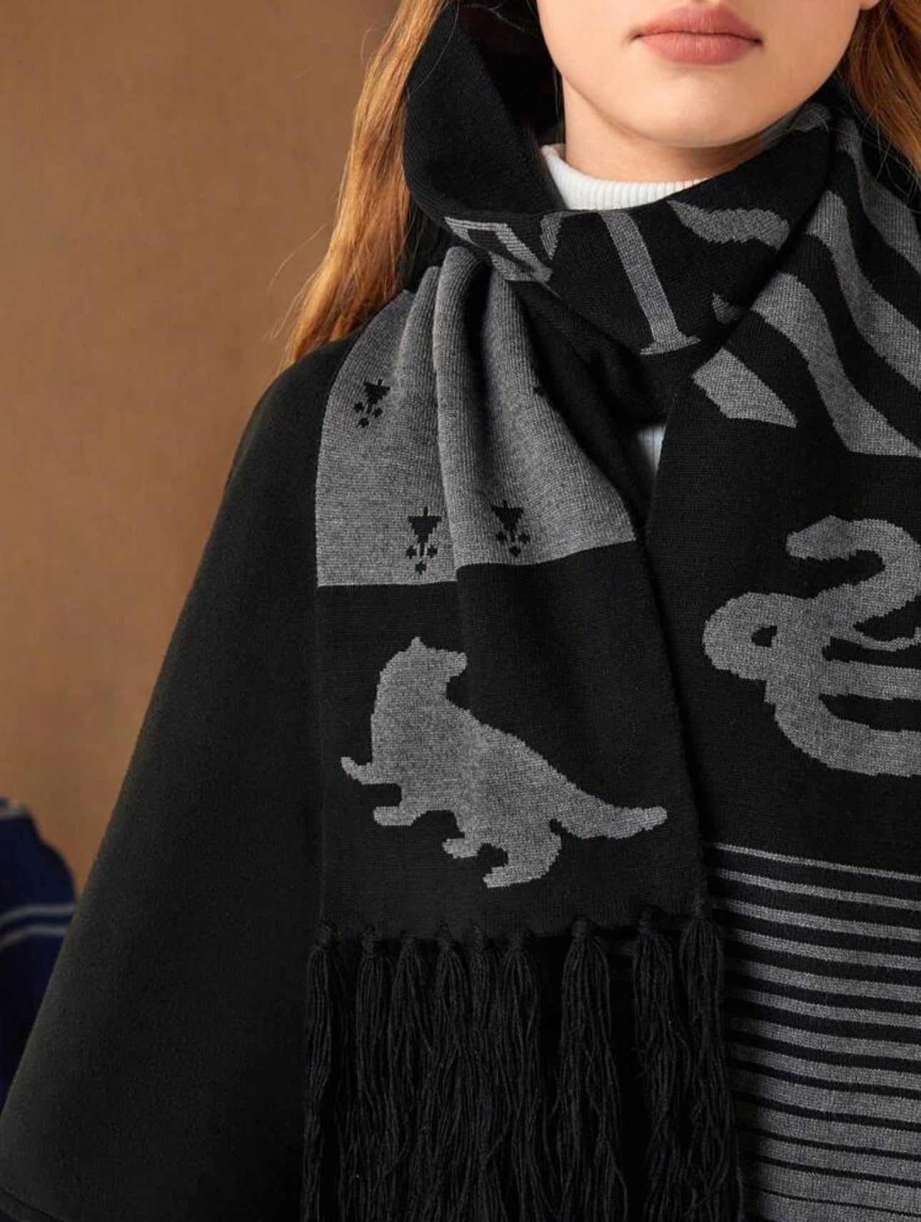 HARRY POTTER Hogwarts Pattern Black Long Scarf, Comfortable And Soft For Everyday Use