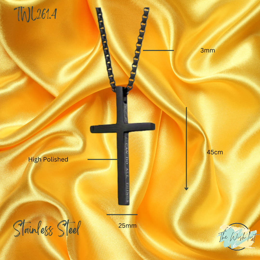 Cross Pendant Necklace With Slogan I Can Do All Things Necklace for Men - Stainless Steel