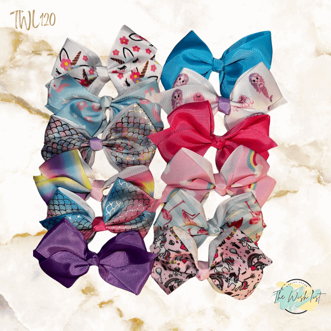 Girl's assorted Ribbon Print Medium Bow Decor Hair Clip.
