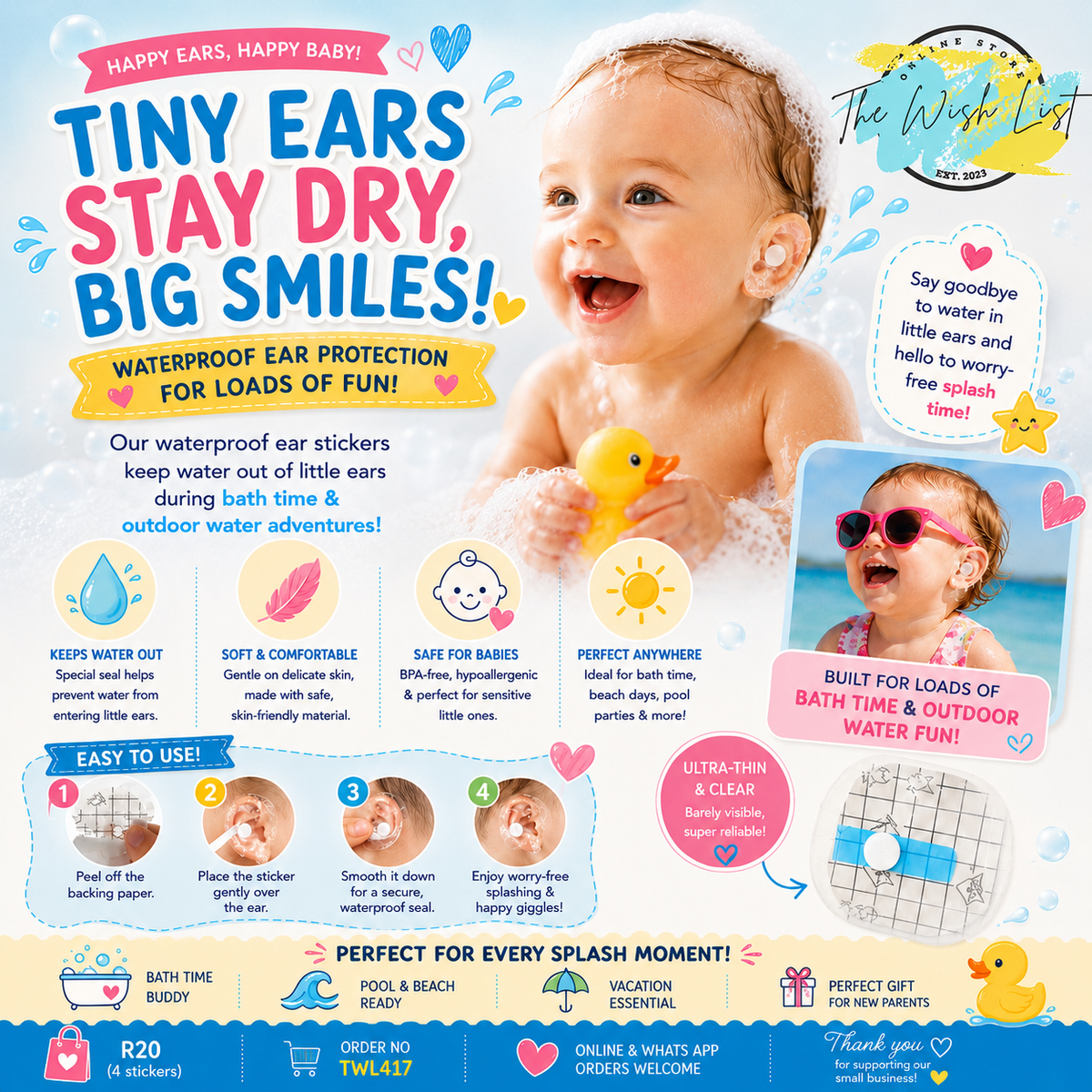 Waterproof ear protection stickers for babie, Toddler and kids