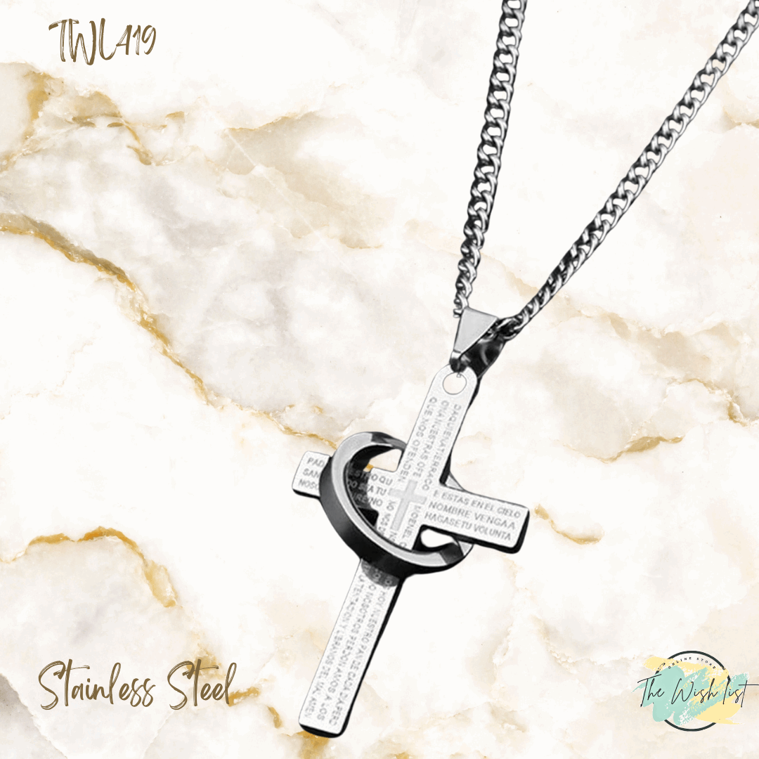 Men's Stainless Steel with wording and Crown