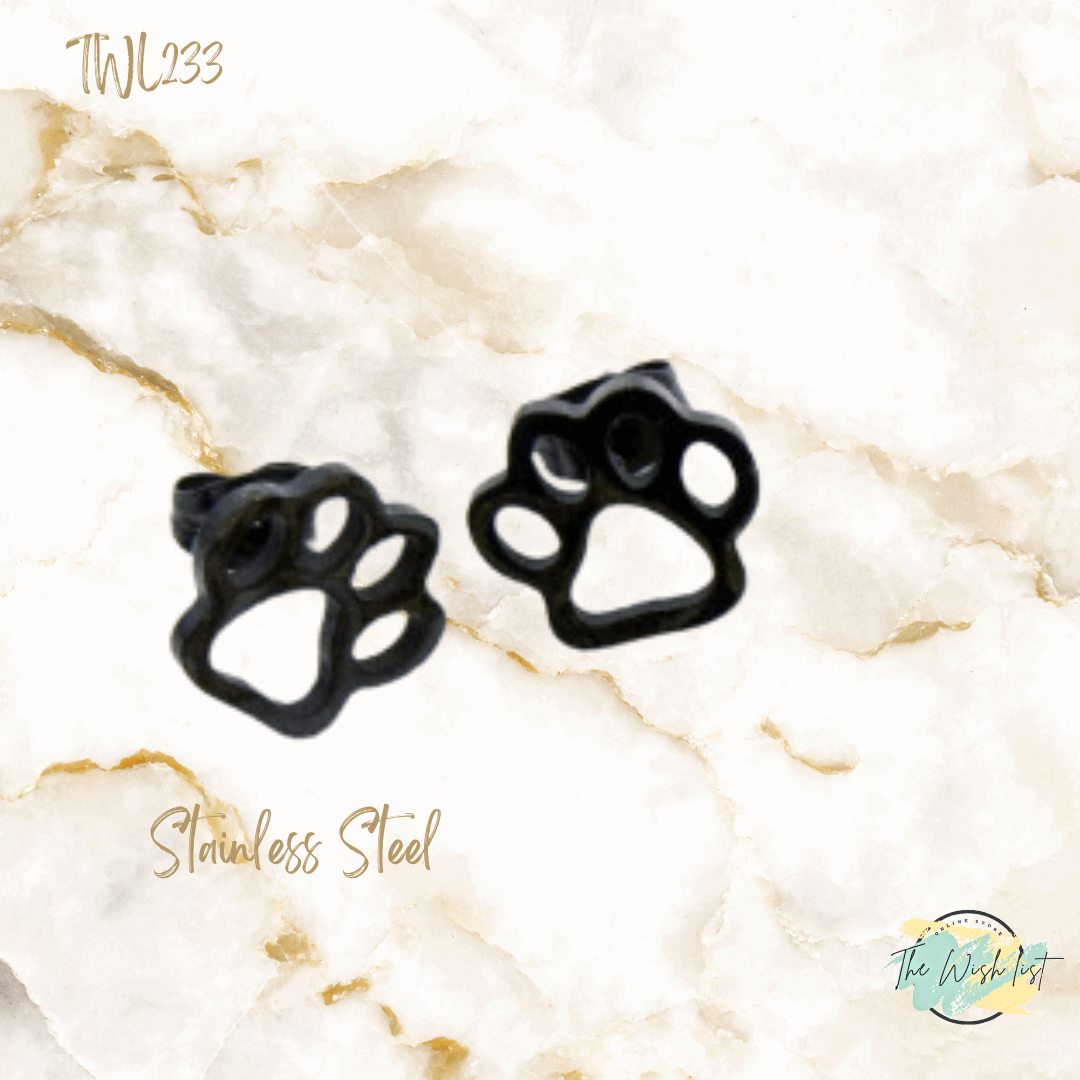 Paw design Stainless steel stud earrings - Gold, Silver, Black