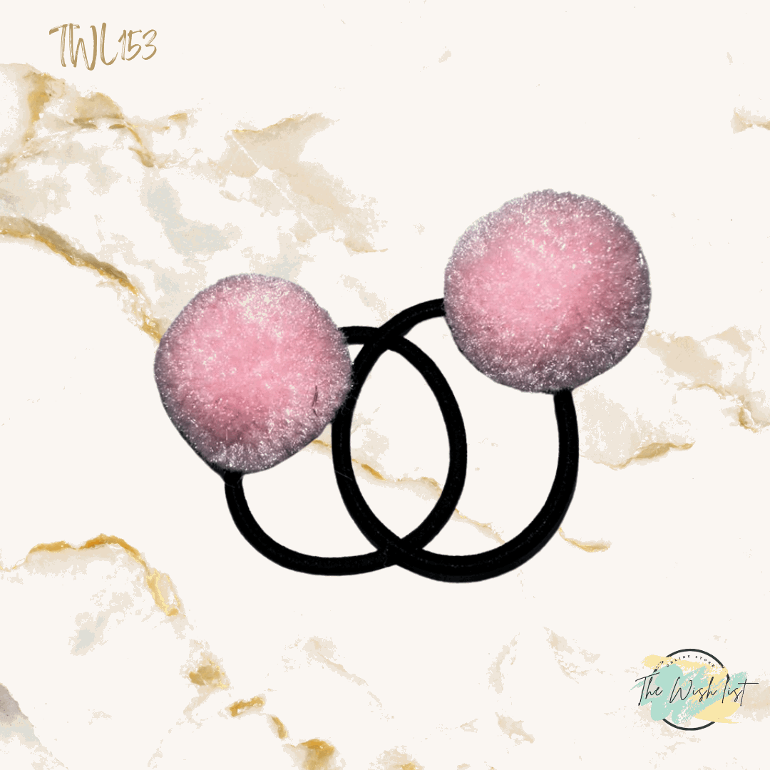 2Pce Fluffy Pom Poms Hair Tie for Girls