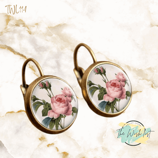 Rose pattern round earrings, copper jewelry