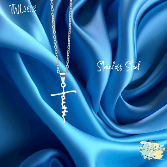 Faith Lettering Cross Necklace Pendants - Religious Stainless Steel
