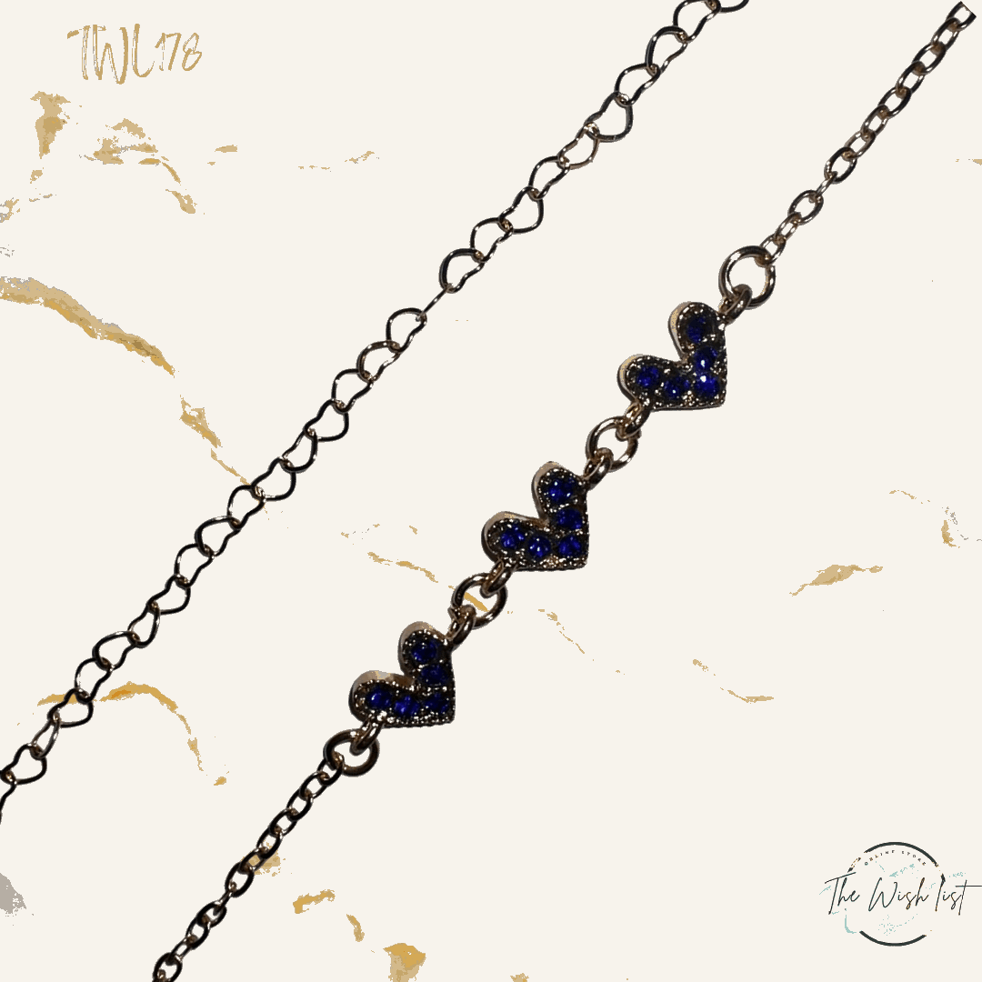 2Pcs Delicate Heart shape bracelet set with blue rhinestones