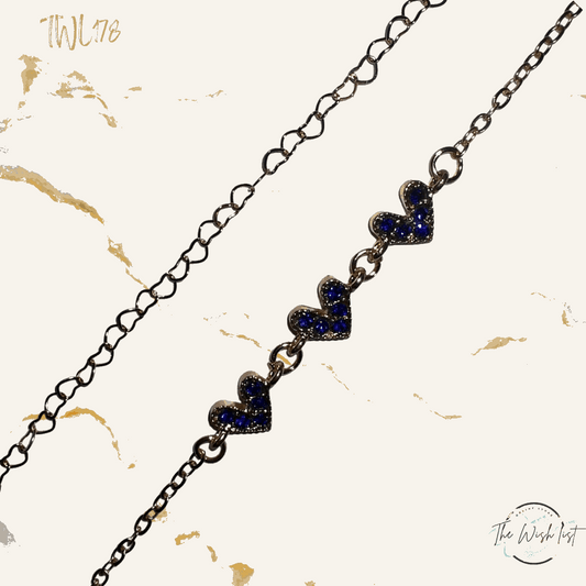 2Pcs Delicate Heart shape bracelet set with blue rhinestones