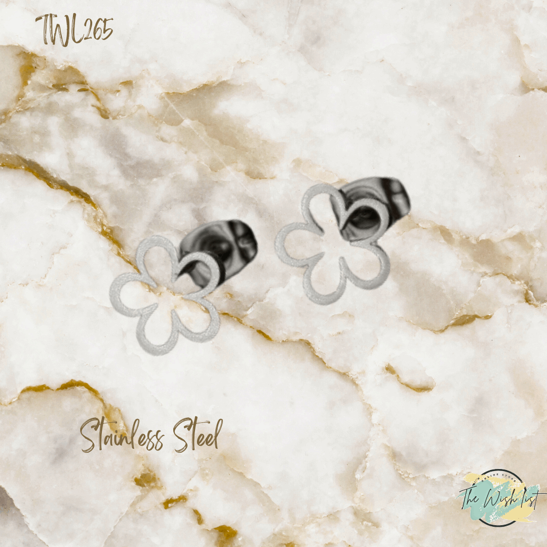 Flower Stainless Steel Stud earrings- Black, Rose gold, Gold, Silver