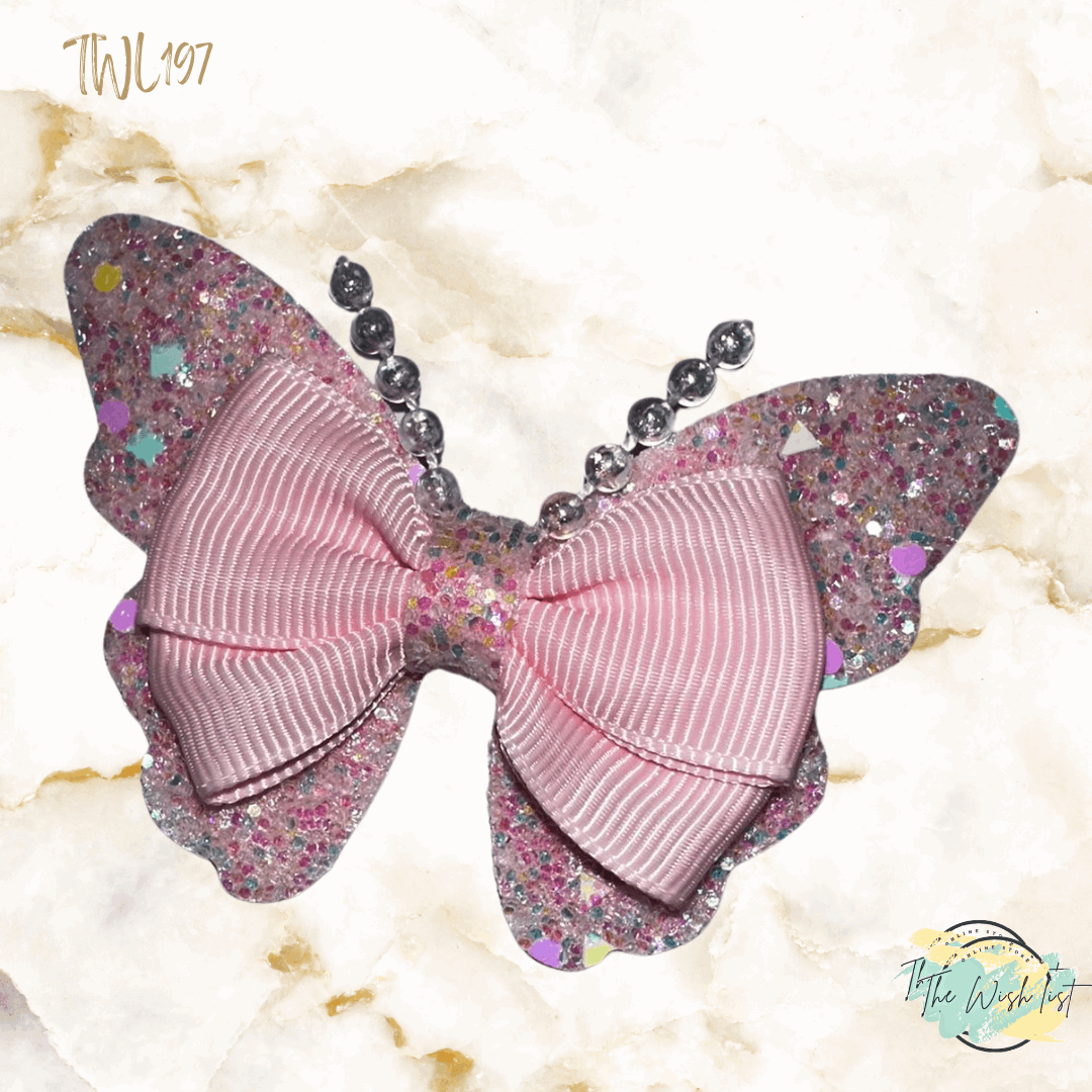 Girls Glitter Butterfly with pearls hair clip