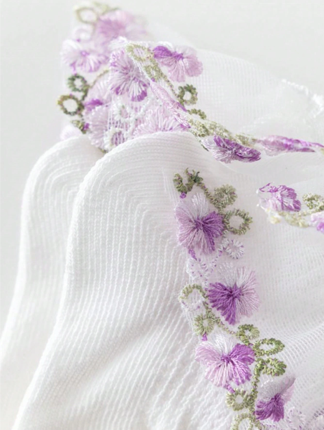 4 Pairs Baby/Girls Breathable Mesh Embroidered Vine Floral Lace Trim Socks, Cute French Country Princess Style