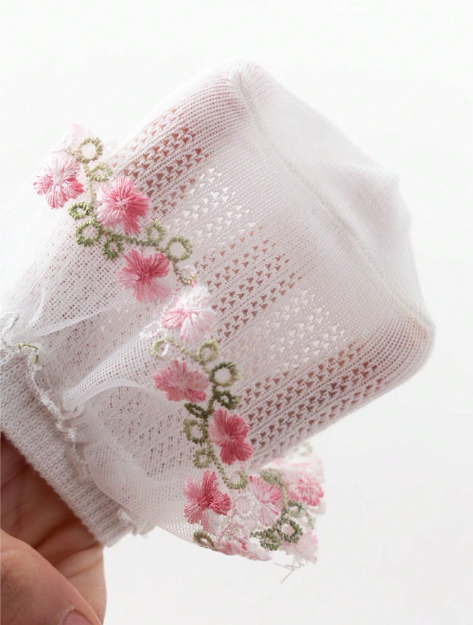 4 Pairs Baby/Girls Breathable Mesh Embroidered Vine Floral Lace Trim Socks, Cute French Country Princess Style
