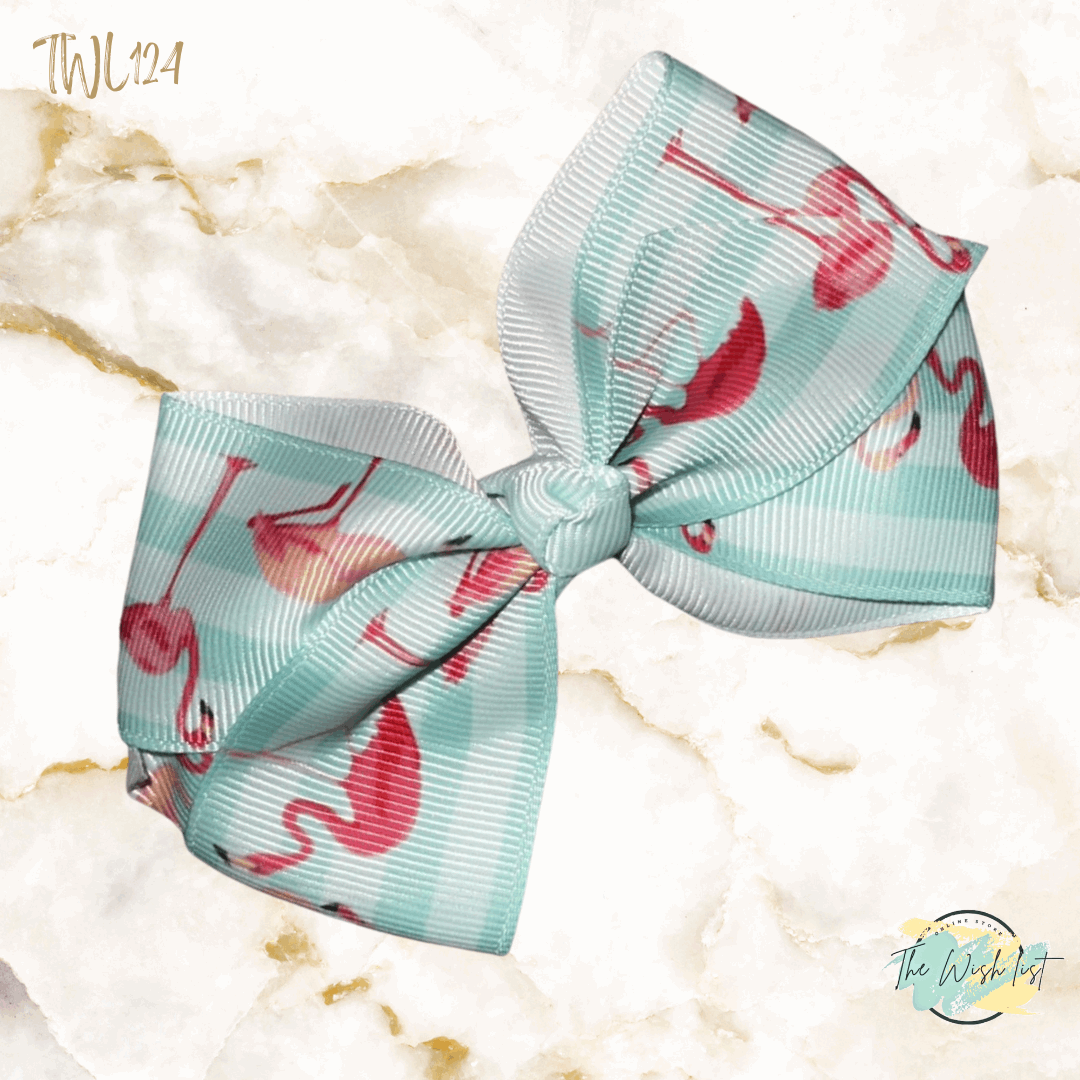 Girl's assorted Ribbon Print Medium Bow Decor Hair Clip.