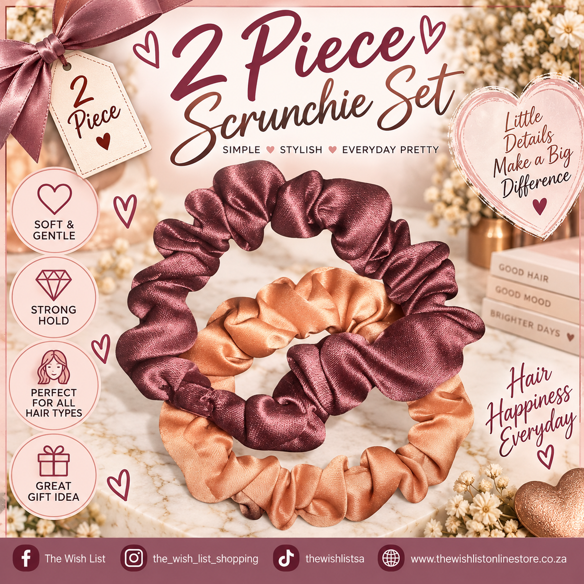 2pcs Solid Vibrant colors Scrunchie Casual For Daily Use