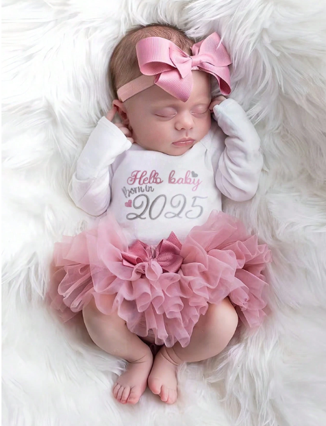 Newborn Girl Photography Props Baby Girl Coming Home Outfit , Baby Girl Romper Props With TUTU Skirt And Bow Headband set