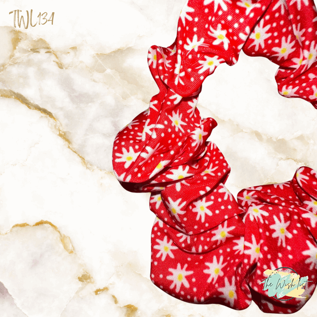 Red and White Plaid, Polka dot & Floral Pattern Scrunchies