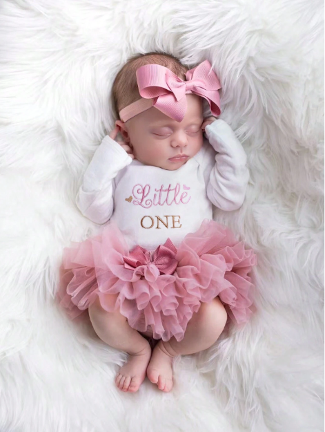 Newborn Girl Photography Props Baby Girl Coming Home Outfit , Baby Girl Romper Props With TUTU Skirt And Bow Headband set