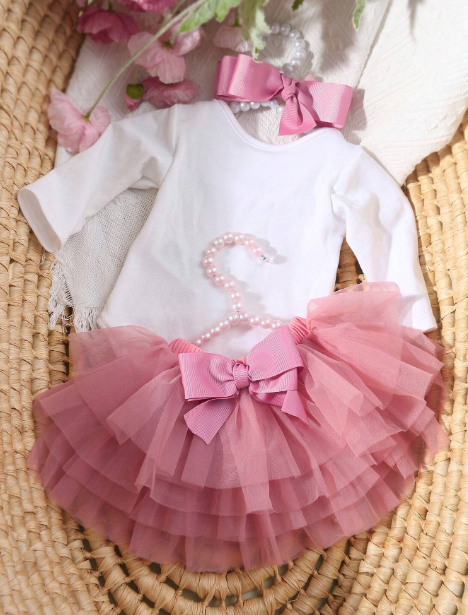 Newborn Girl Photography Props Baby Girl Coming Home Outfit , Baby Girl Romper Props With TUTU Skirt And Bow Headband set