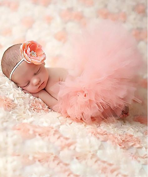 Newborn Baby Girls' Tulle Skirt And Headband Set baby Shower Gift - 2Pcs - Peach