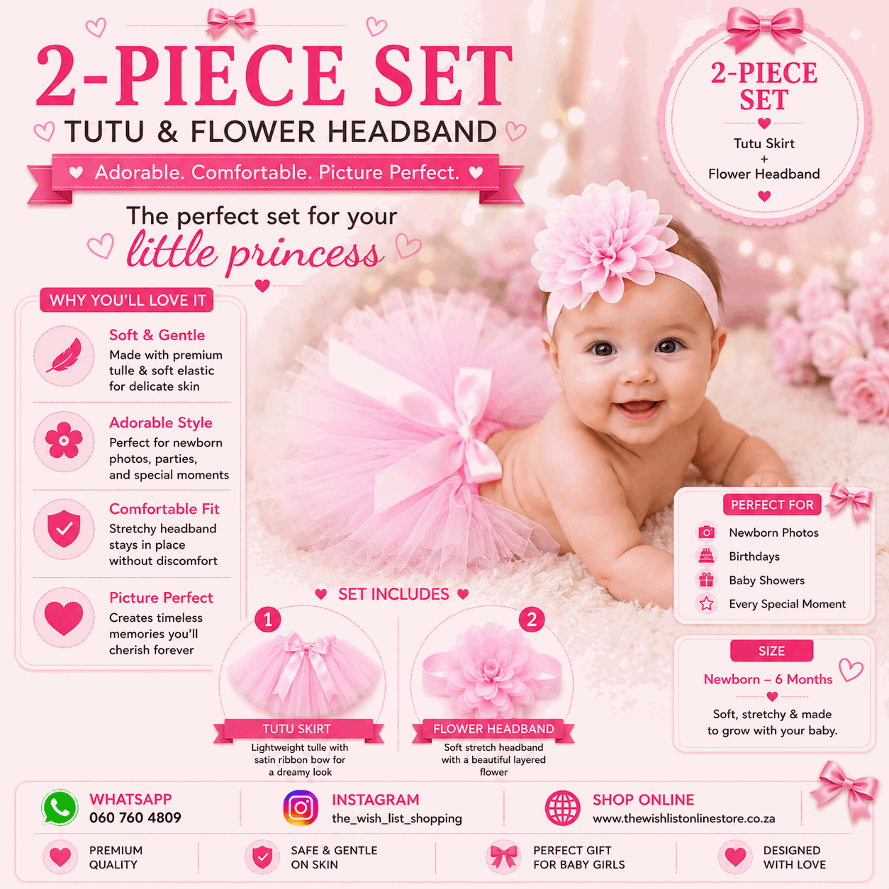 Newborn Baby Girls' Birthday Tutu Dress & Headband Set baby Shower Gifts -2Pcs