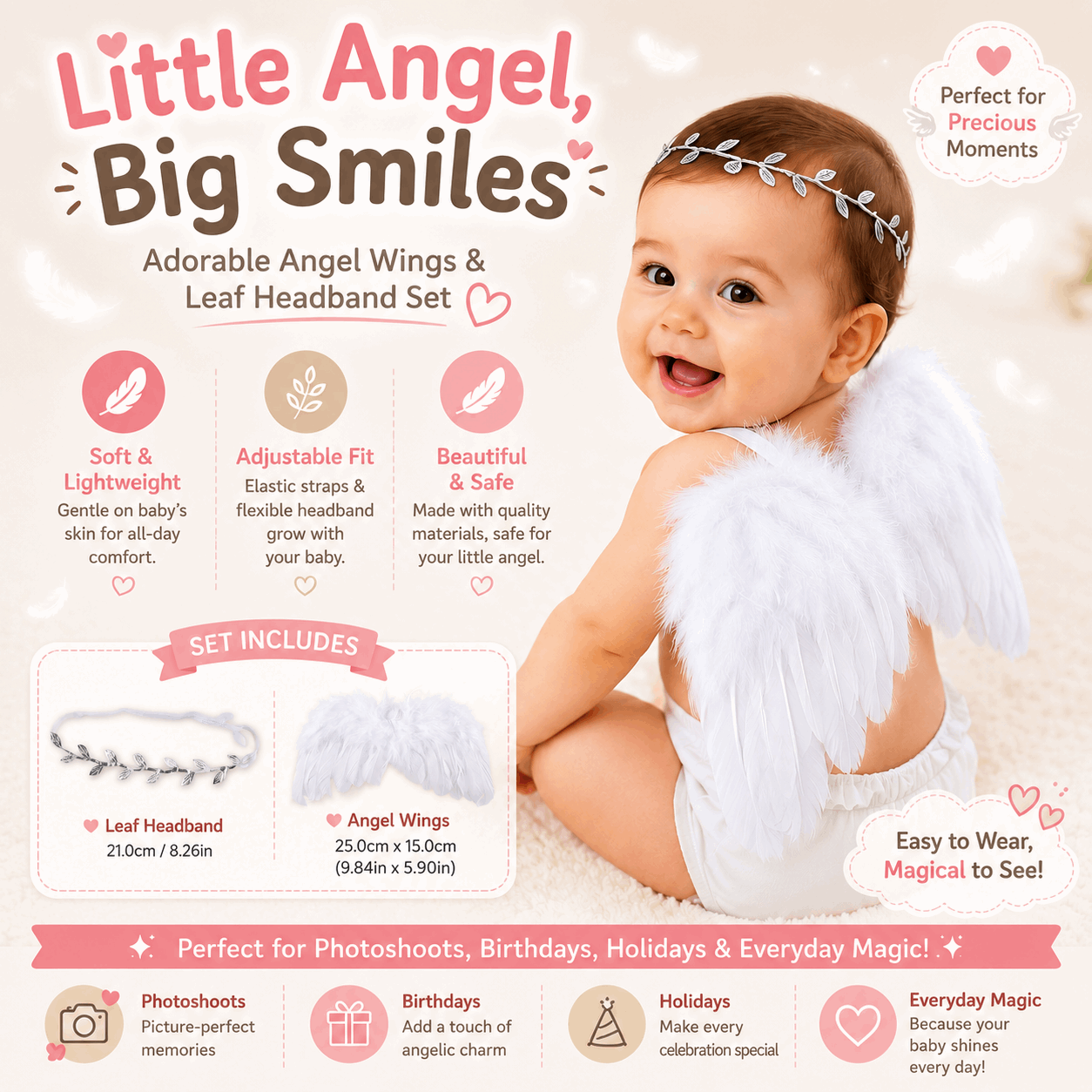 Flower Headband And Feather Wings Baby Photography Prop.- Baby shower gift