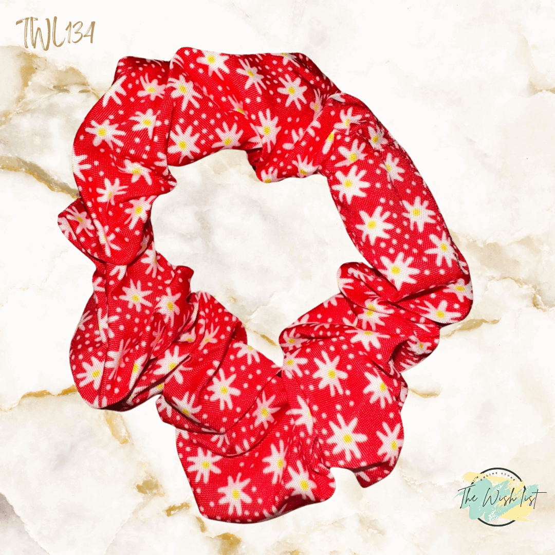 Red and White Plaid, Polka dot & Floral Pattern Scrunchies
