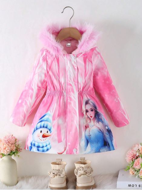 Hooded Fleece Shoulder Waist Cinch Long Sleeve Jacket -Pink