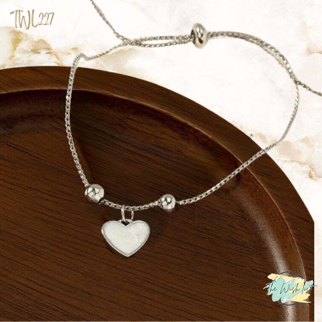 Delicate White Heart Shaped Chain Bracelet - One size