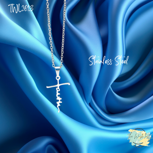 Faith Lettering Cross Necklace Pendants - Religious Stainless Steel