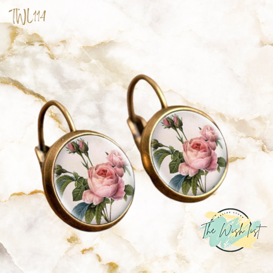 Rose pattern round earrings, copper jewelry