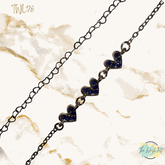 2Pcs Delicate Heart shape bracelet set with blue rhinestones