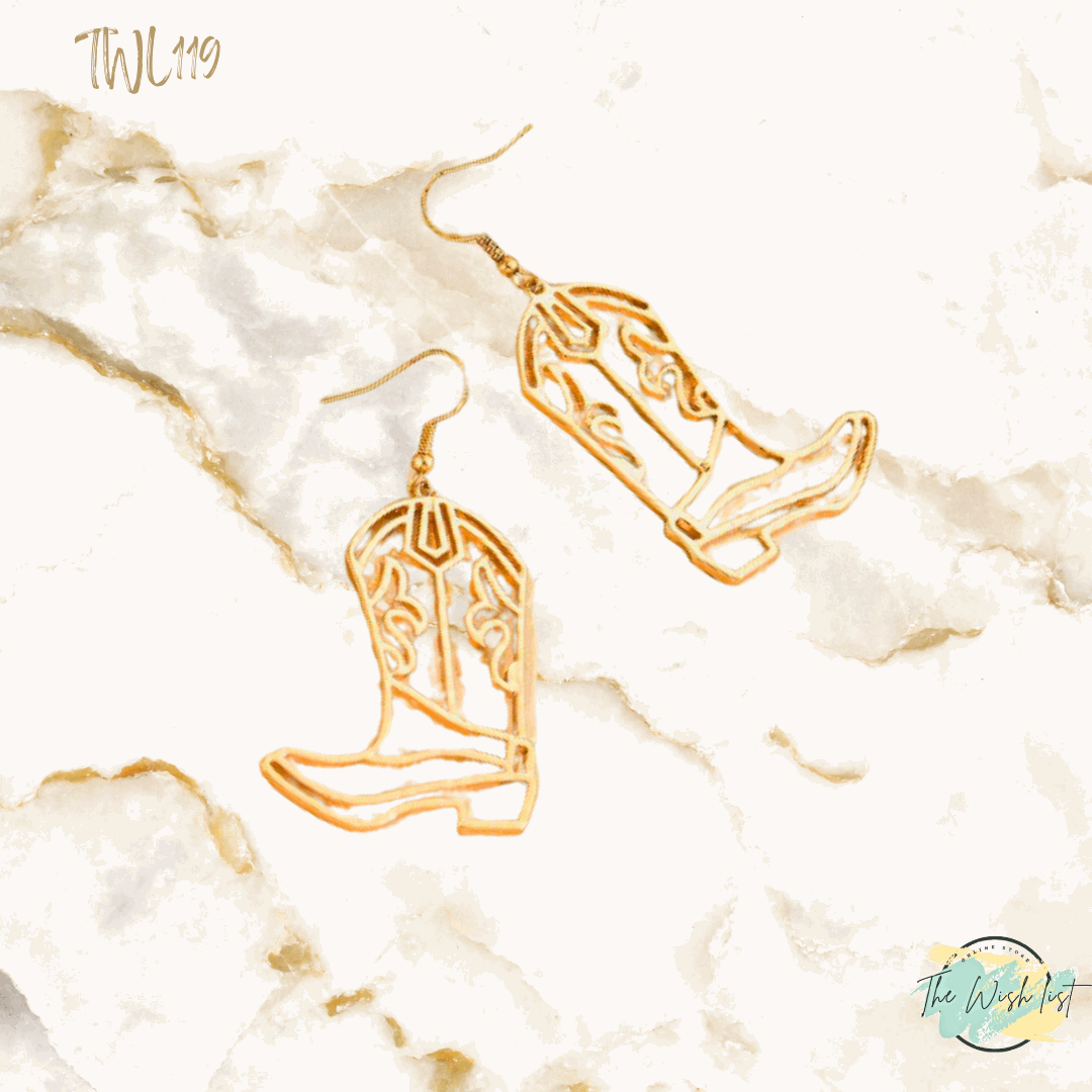 Classic Western Cowboy Boots Gold Earrings