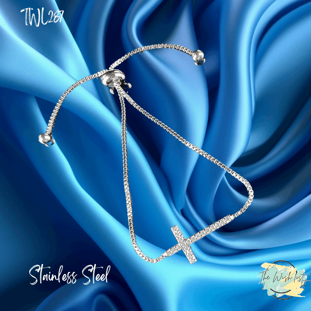 Cross Pendant Bracelet With Rhinestone For Women - Stainless Steel